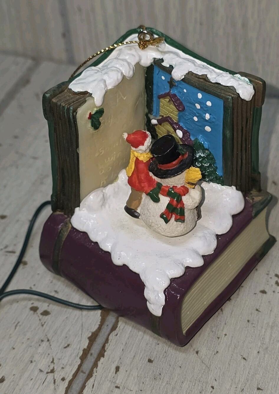 Vintage Christmas Motion Snowman Book Ornament Animated Festive Holiday Decor